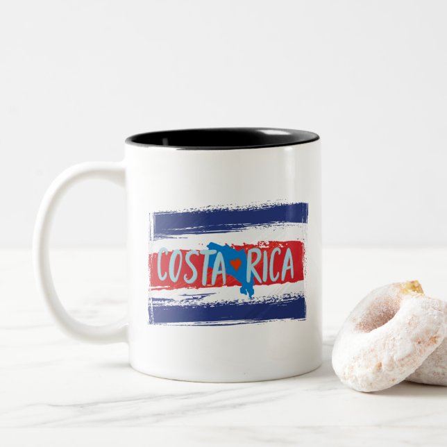 Caneca De Café Em Dois Tons Bandeira Costa Rica (Com Donut)