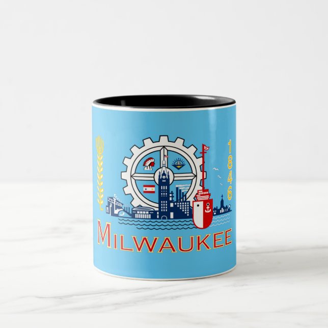 Caneca De Café Em Dois Tons Bandeira da cidade de Milwaukee (Centro)