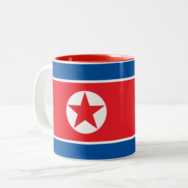 Caneca De Café Em Dois Tons Bandeira da Coreia do Norte (Frente Esquerda)
