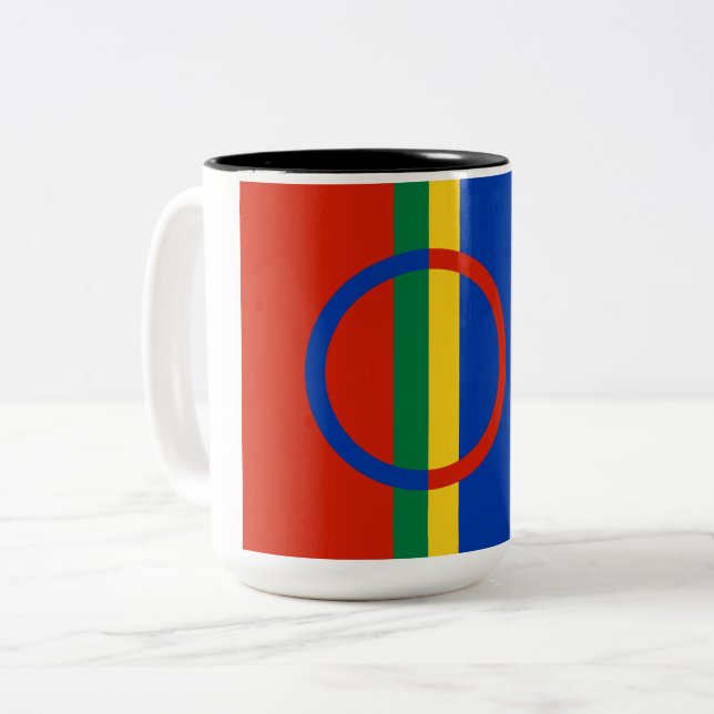Caneca De Café Em Dois Tons Bandeira da Lapónia (Natal) (Sami) (Laplander) (Frente Esquerda)