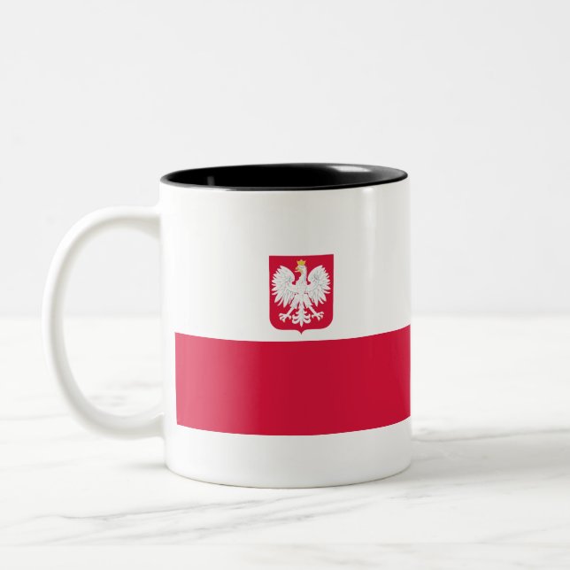 Caneca De Café Em Dois Tons Bandeira da Polônia (com brasão de armas) (Esquerda)