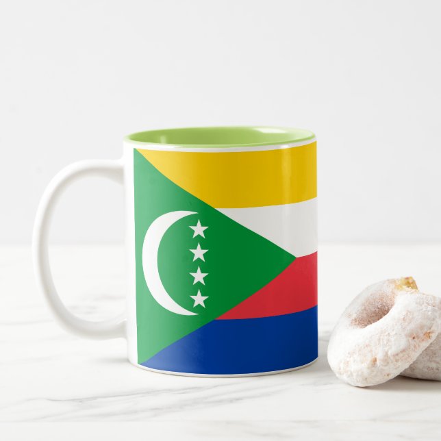 Caneca De Café Em Dois Tons Bandeira das Comores (Com Donut)