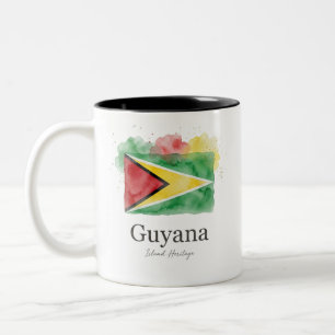 Caneca De Café Em Dois Tons Bandeira de Aquarela da Guiana   Patrimônio Caribe