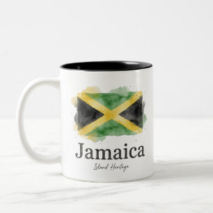 Caneca De Café Em Dois Tons Bandeira de Aquarela da Jamaica Patrimônio Carib