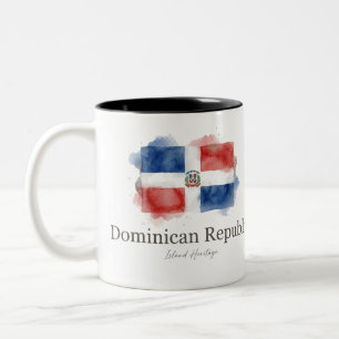 Caneca De Café Em Dois Tons Bandeira de Aquarela Dominicana Patrimônio Carib