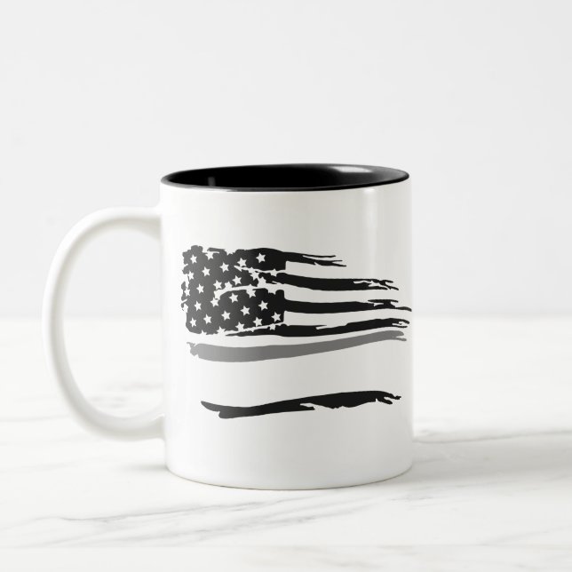 Caneca De Café Em Dois Tons Bandeira de Cinza dos Oficiais de Ondas Grunge (Esquerda)