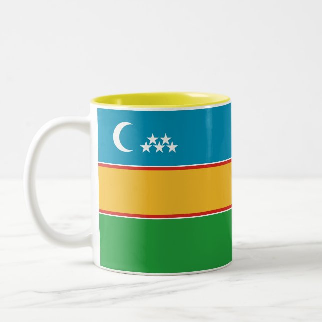 Caneca De Café Em Dois Tons Bandeira de Karakalpakstan (Esquerda)