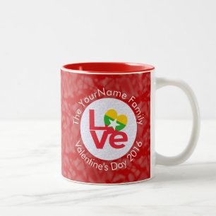 Caneca De Café Em Dois Tons Bandeira de Mianmar Birmânia Coração AMOR Vermelho