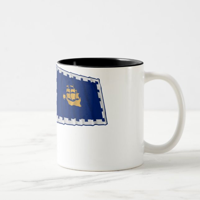 Caneca De Café Em Dois Tons Bandeira de ondulação de Cidade de Quebec (Direita)