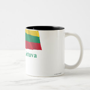 Caneca De Café Em Dois Tons Bandeira de ondulação de Lithuania com nome no