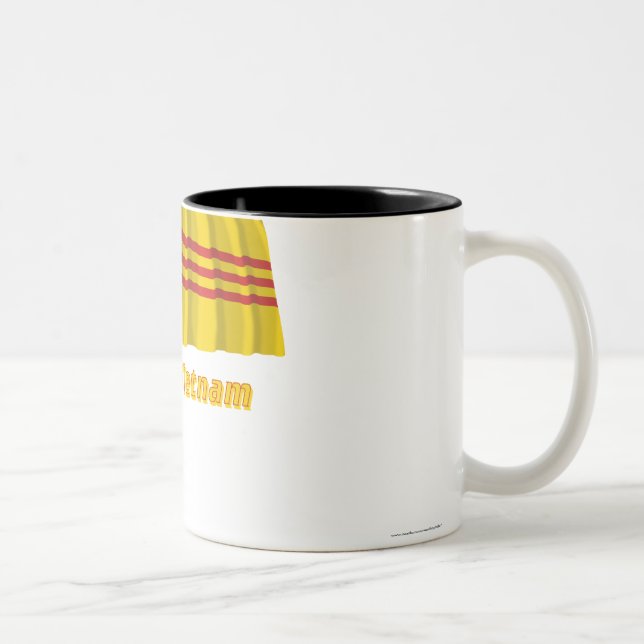 Caneca De Café Em Dois Tons Bandeira de ondulação sul de Vietnam com nome (Direita)