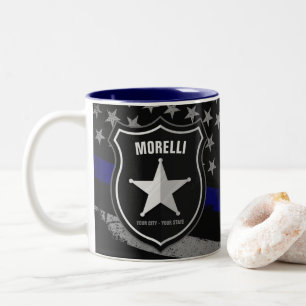 Caneca De Café Em Dois Tons Bandeira de Policial Oficial de Nome Personalizado