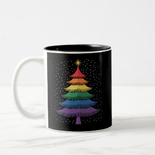 Caneca De Café Em Dois Tons Bandeira do Arco-íris de Natal da Camisa LGBT-Q Pr