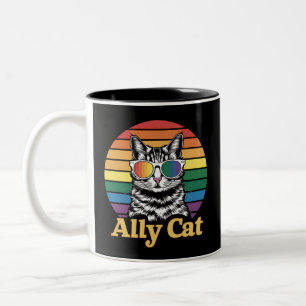 Caneca De Café Em Dois Tons Bandeira do Arco-íris LGBT Gato Aliado Presente LG