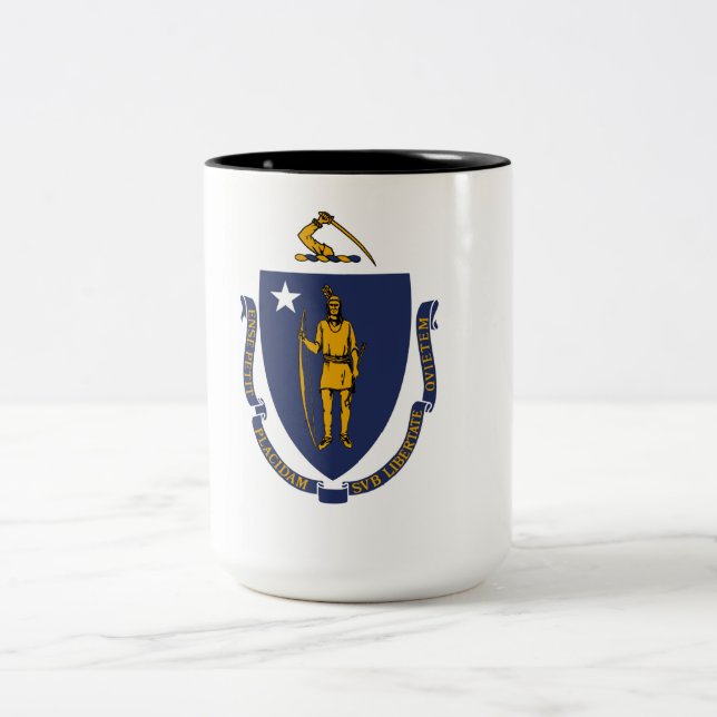 Caneca De Café Em Dois Tons Bandeira do Estado de Massachusetts (Centro)