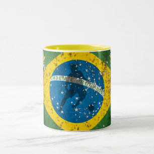 Caneca De Café Em Dois Tons Bandeira do Grunge de Brasil para brasileiros no