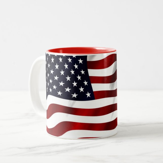 Caneca De Café Em Dois Tons bandeira dos EUA (Frente Esquerda)