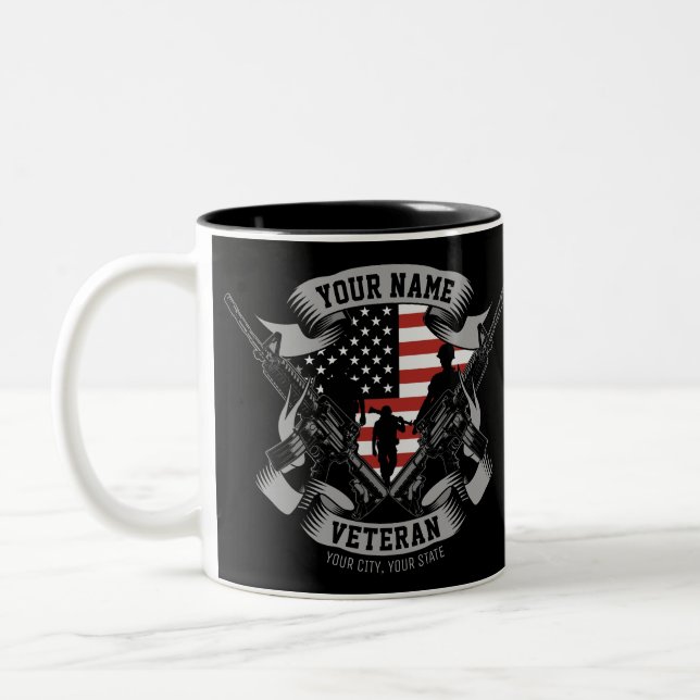 Caneca De Café Em Dois Tons Bandeira EUA de Veterano Americano Personalizada  (Esquerda)