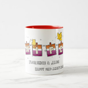 Caneca De Café Em Dois Tons Bandeira Lesbiana Pôr do Sol de Aniversário Feliz