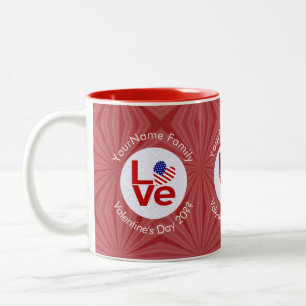 Caneca De Café Em Dois Tons Bandeira Vermelha LOVE Personalizada dos EUA