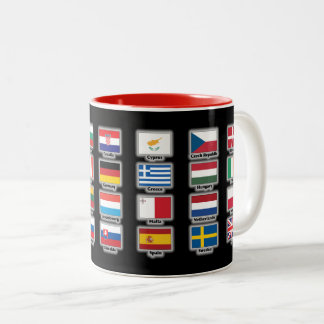 Caneca De Café Em Dois Tons Bandeiras de 28 nações da UE da União Europeia -