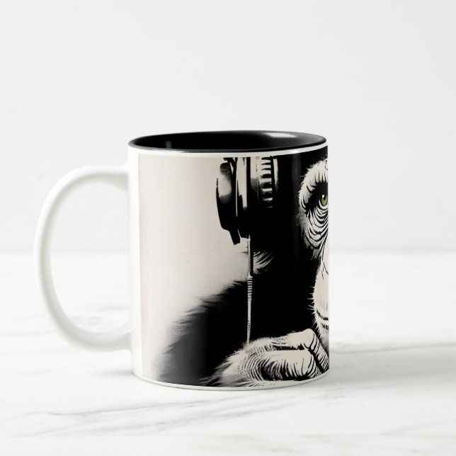 Caneca De Café Em Dois Tons Banksy DJ Monkey Gorilla Chimp Art Impressão (Esquerda)