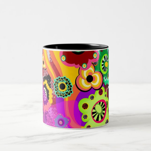 Caneca De Café Em Dois Tons Baquelite floral abstrata (Centro)