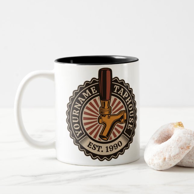 Caneca De Café Em Dois Tons Bar de cerveja artesanal personalizado com o NOME (Com Donut)