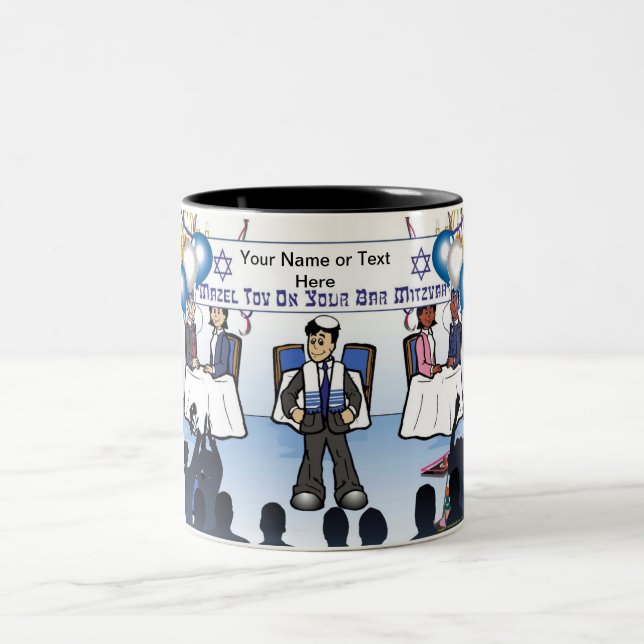 Caneca De Café Em Dois Tons Bar Mitzvah Cartoon por PrintedPerfection.com (Centro)