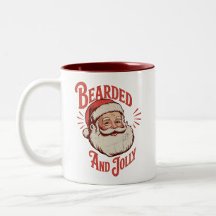 Caneca De Café Em Dois Tons Barbudo e Alegre Barba de Natal Divertido Retro 