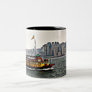 Caneca De Café Em Dois Tons Barco chinês Victoria Harbor Hong Kong