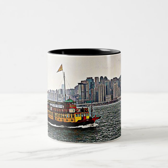 Caneca De Café Em Dois Tons Barco chinês Victoria Harbor Hong Kong (Centro)