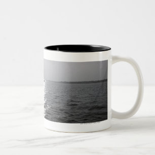 Caneca De Café Em Dois Tons Barco distante no oceano