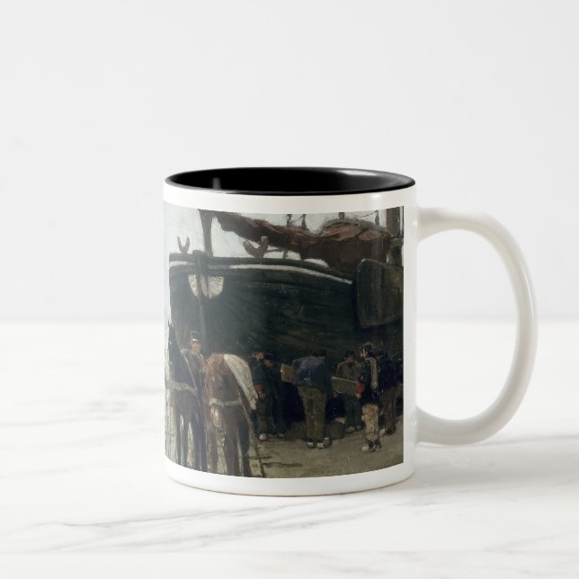 Caneca De Café Em Dois Tons Barco na praia em Scheveningen, 1876 (Direita)