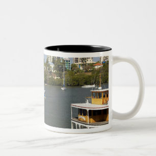 Caneca De Café Em Dois Tons Barcos a Vapor, Rio Brisbane, Brisbane,