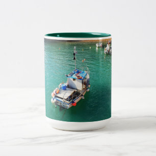 Caneca De Café Em Dois Tons Barcos de pesca na maré alta
