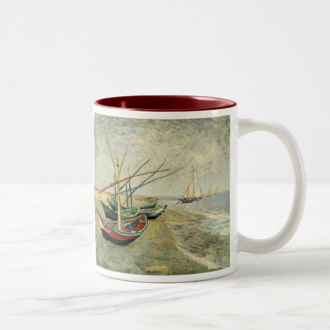 Caneca De Café Em Dois Tons Barcos na praia em Saintes-Maries (Direita)