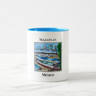 Caneca De Café Em Dois Tons Barcos Tradicionais de Pesca Panga na Playa Norte