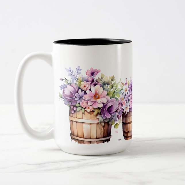 CANECA DE CAFÉ EM DOIS TONS BARREIRAS DE ÁGUA COM PINK PURPER FLOWER (Esquerda)