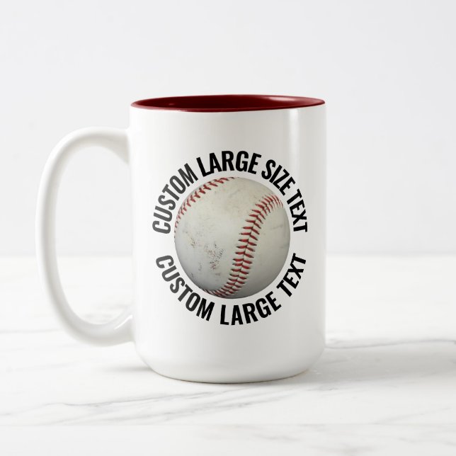 Caneca De Café Em Dois Tons Baseball & Texto Grande MAROON 15oz Personalizado (Esquerda)