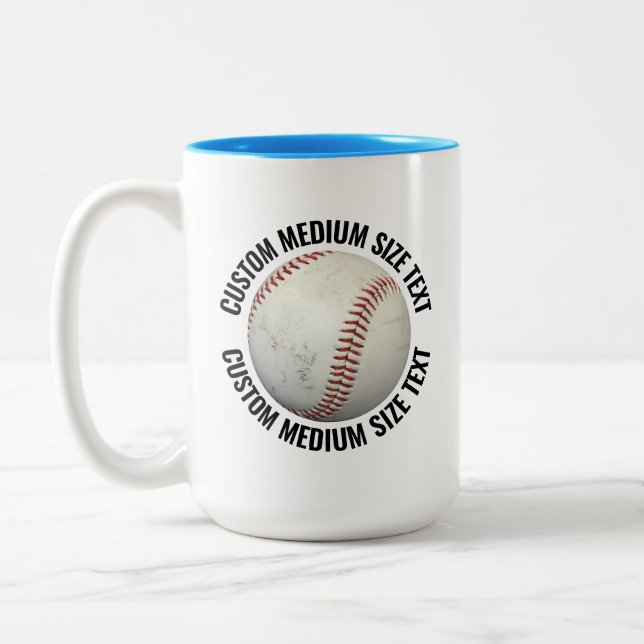 Caneca De Café Em Dois Tons Baseball & Texto Médio AZUL CLARO 450ml Personaliz (Esquerda)