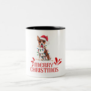 Caneca De Café Em Dois Tons Basenji Christmas Lights Xmas Dogs presentes para