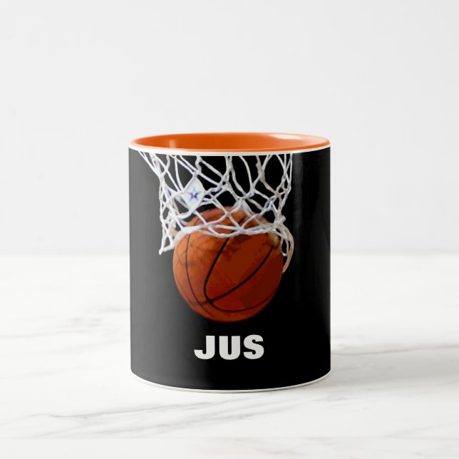 Caneca De Café Em Dois Tons Basquete Seu Nome Personalizado (Centro)