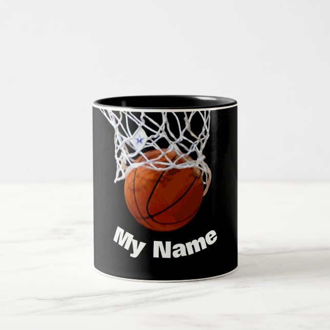 Caneca De Café Em Dois Tons Basquete Seu Nome Personalizado (Centro)
