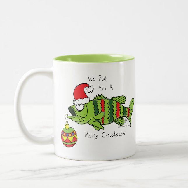 Caneca De Café Em Dois Tons Bass de Natal Engraçado Pesca Peixe Cartografia Bo (Esquerda)