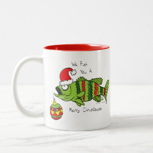 Caneca De Café Em Dois Tons Bass de Natal Engraçado Pesca Peixe Cartografia Bo