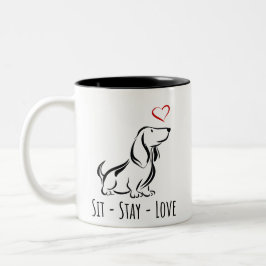 Caneca De Café Em Dois Tons Basset Hound Sit-Stay-Love