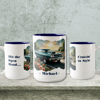 Caneca De Café Em Dois Tons Bata no café da estrada aberta