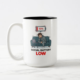 Caneca De Café Em Dois Tons Bateria Social Baixa 10 Porcento Arte de Introvert