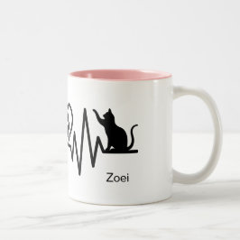 Caneca De Café Em Dois Tons Batimento Cardíaco de Gato com Outro Gato 